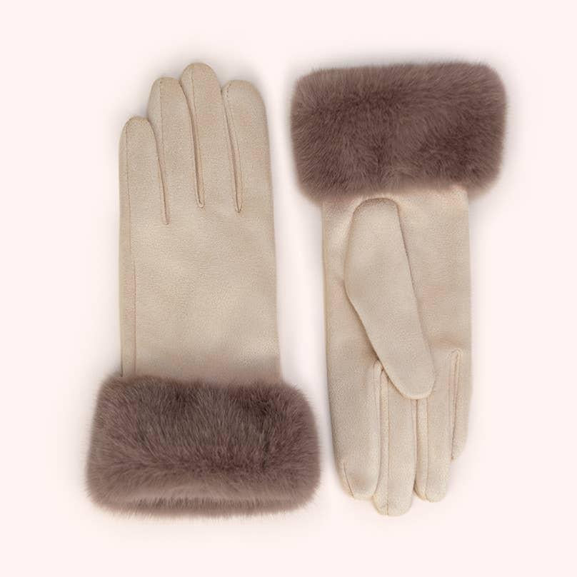 Bettina Cream Faux Suede & Fur Gloves