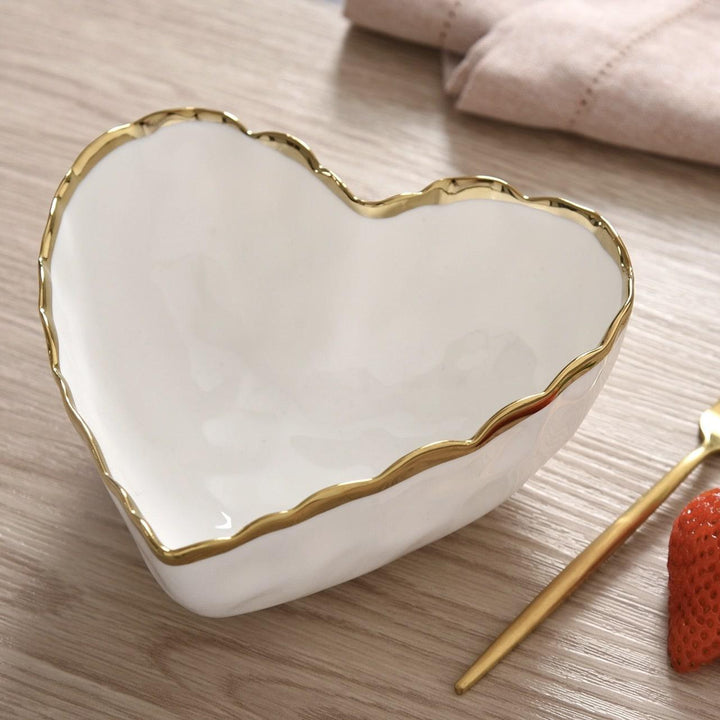 Portofino White & Gold Beaded Heart Dish