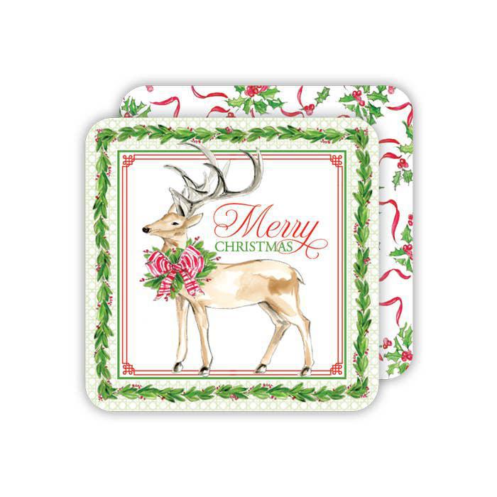 Deer with Holly Paper Coaster