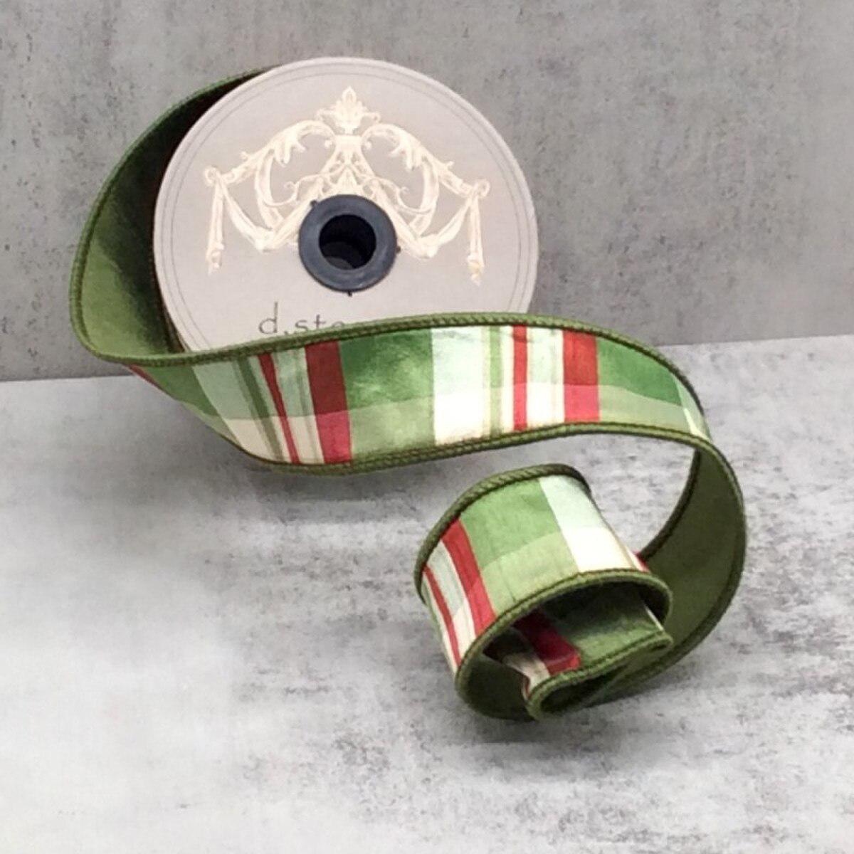 Ivory, Green, & Red Dupion Wallis Plaid