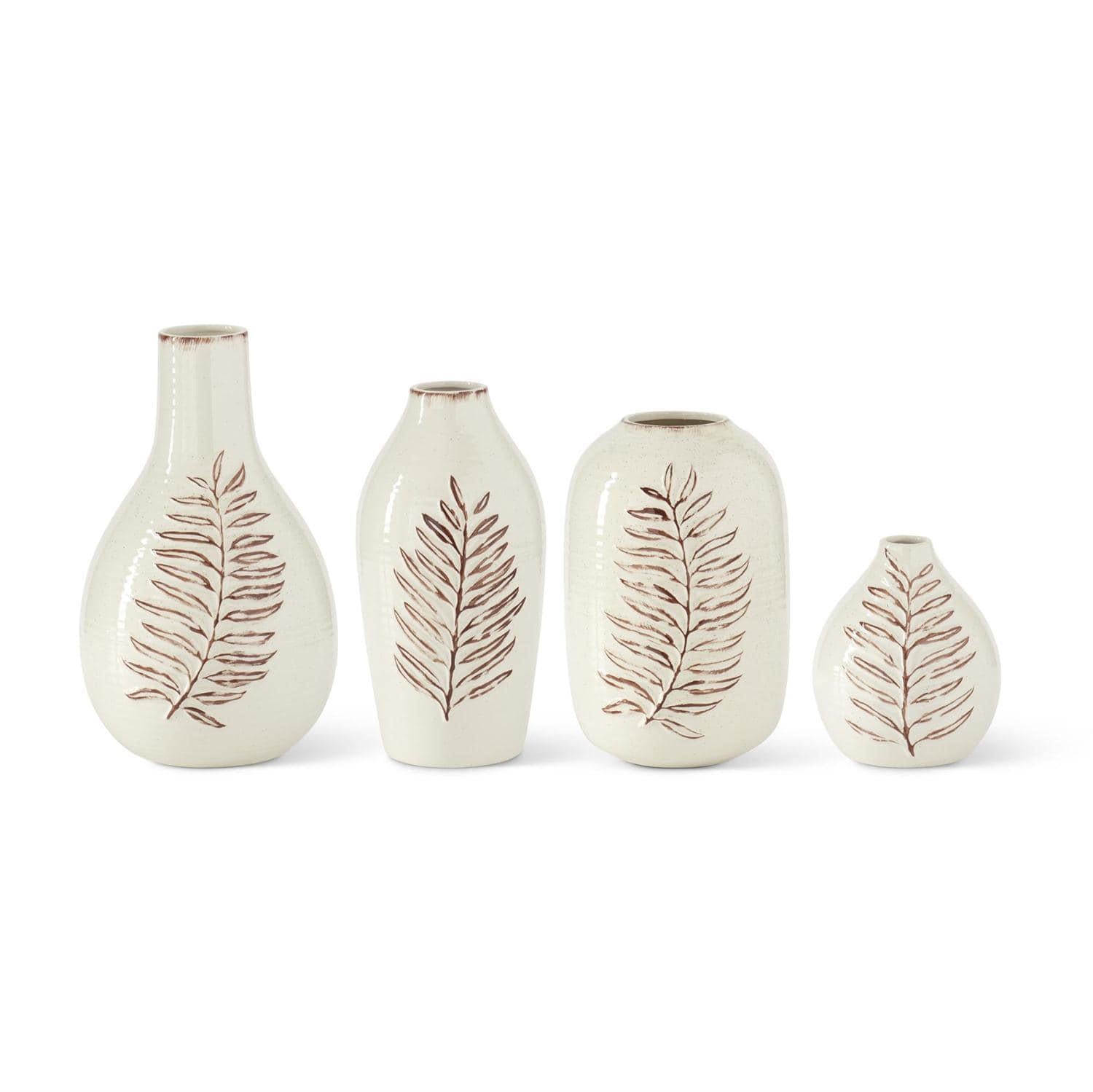 Cream & Brown Fern Leaf Ceramic Vase