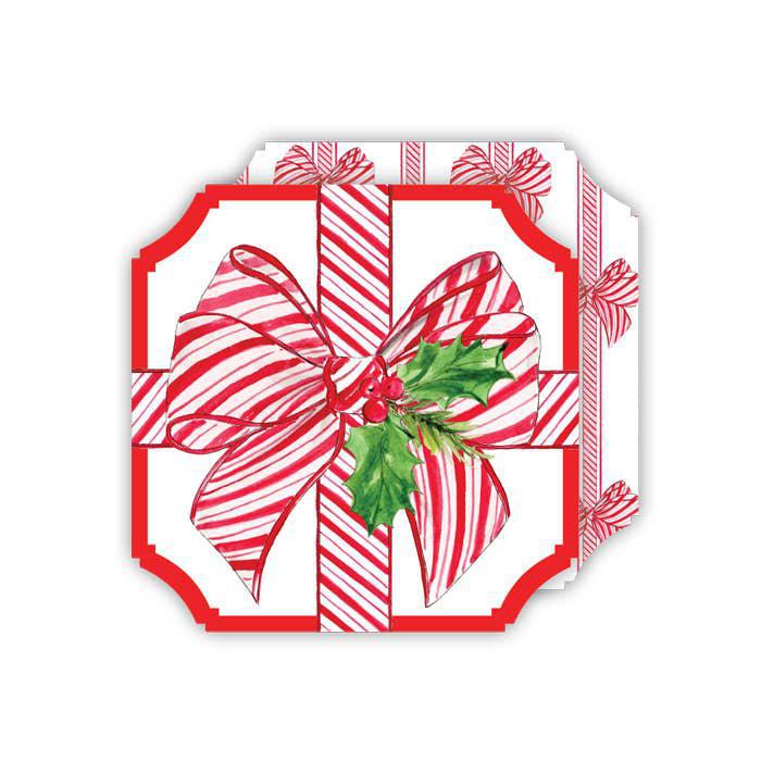 Red and White Striped Bow Paper Coaster