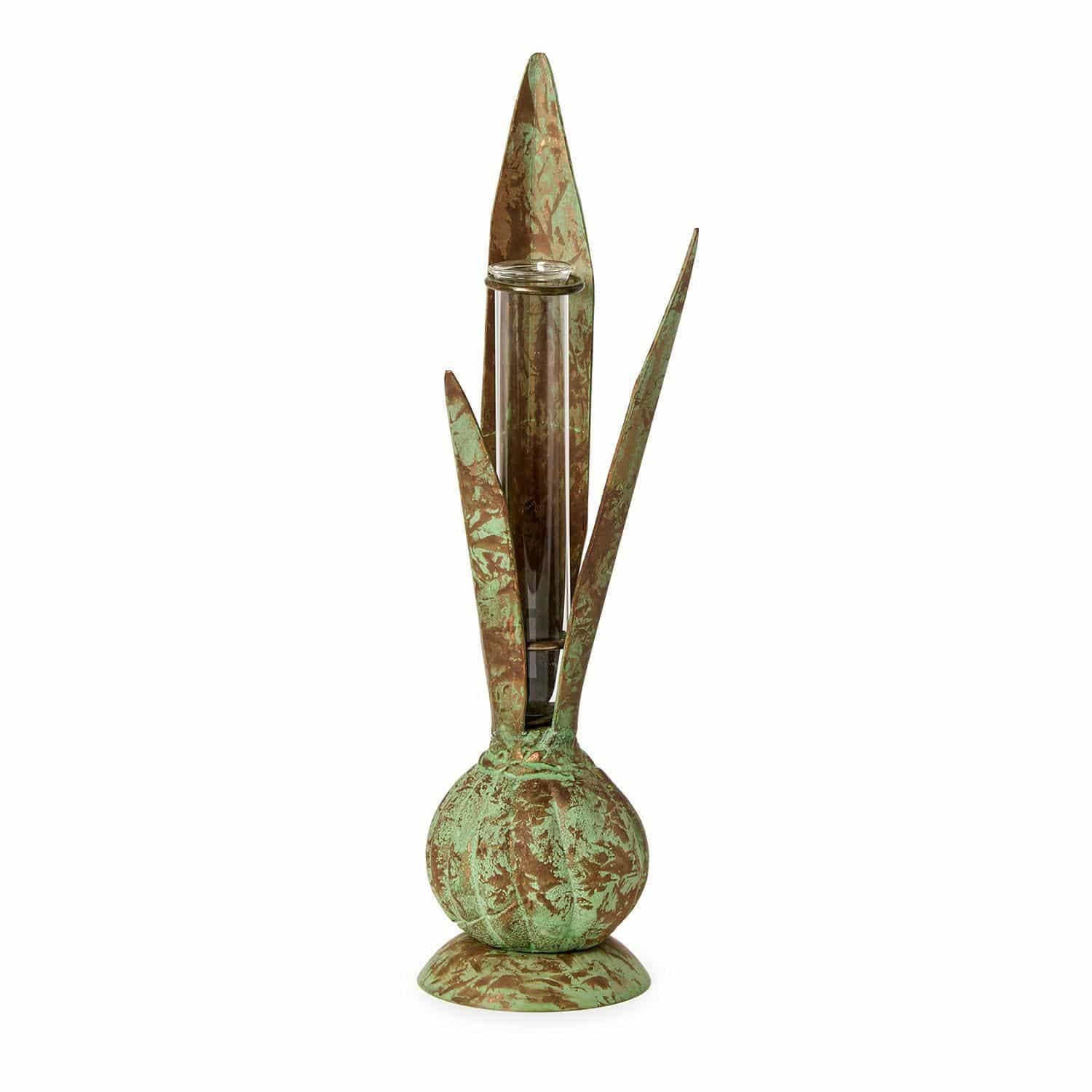 Verdigris Bulb and Leaf Vase