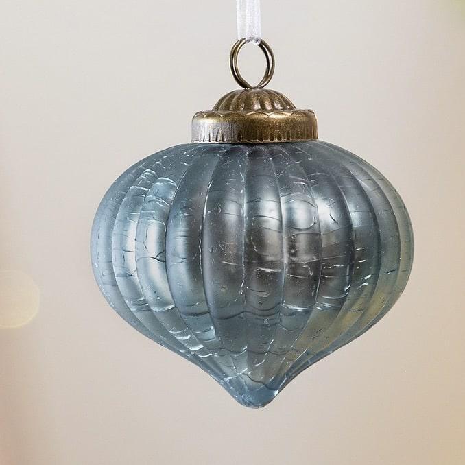 Blue Striated Glass Onion Ornament
