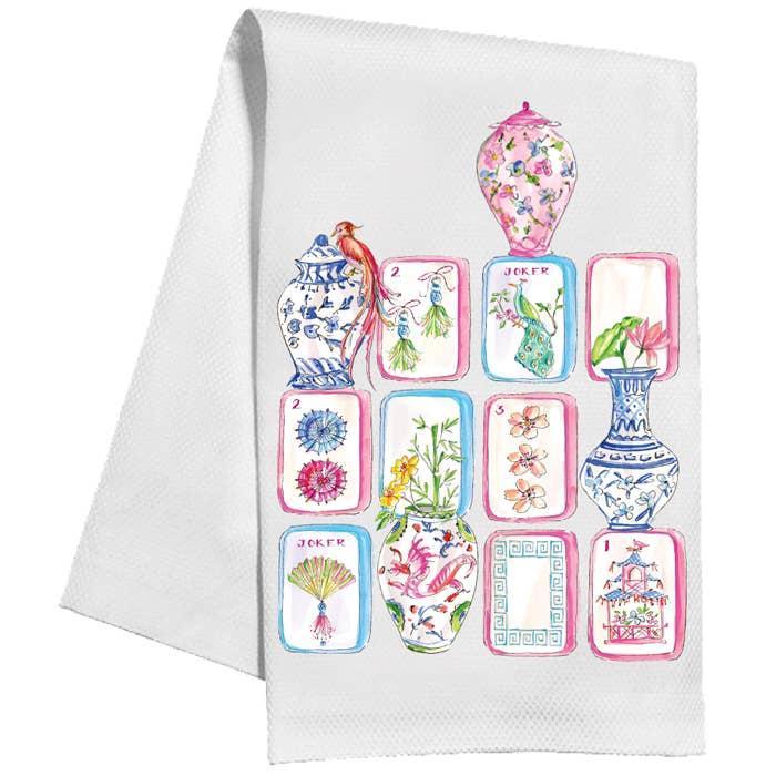 Tiles and Chinoiserie Pots Tea Towel