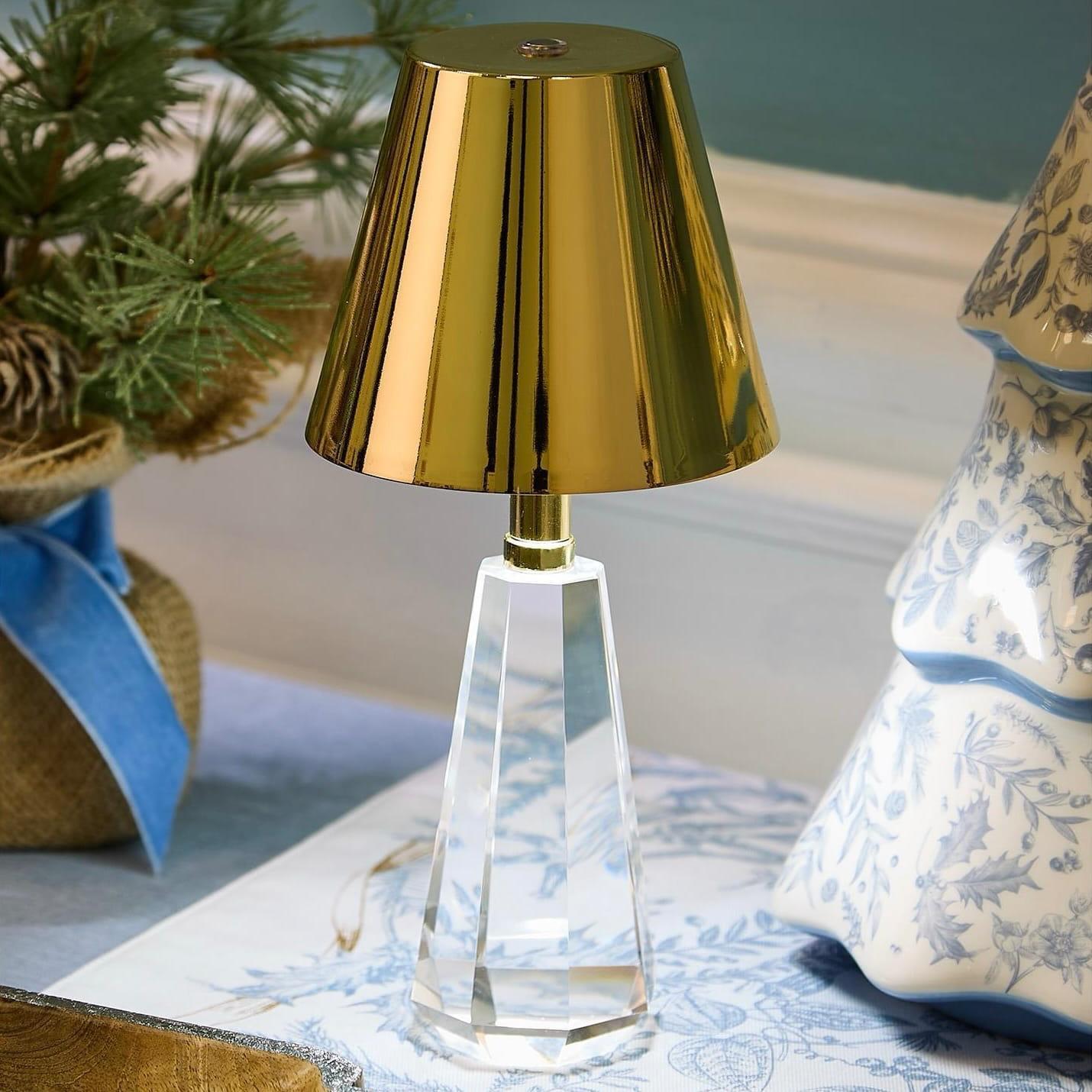 Faceted Crystal-Style Glass LED Cordless Lamp