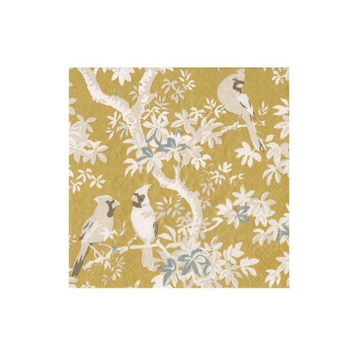 Scenic Songbirds Gold & Ivory Cocktail Napkins