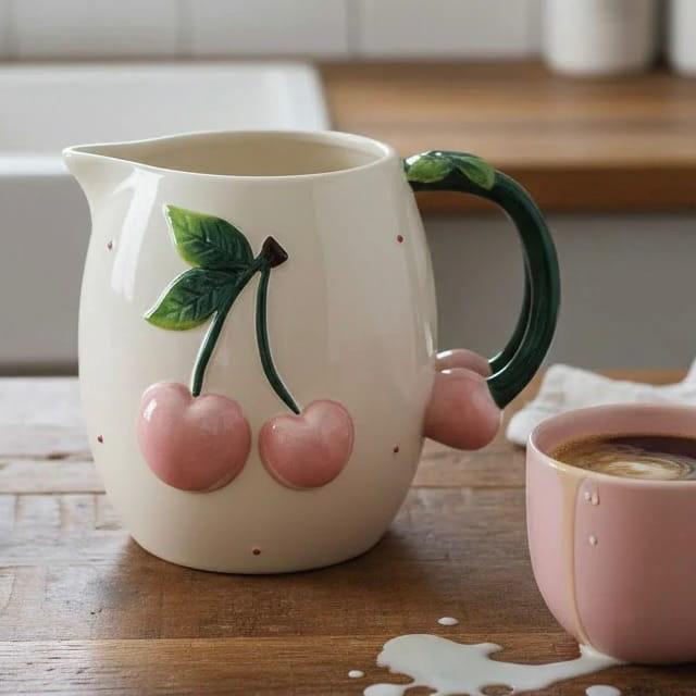 Hand-Painted Embossed Cherry Pitcher