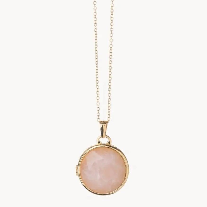 Round Rose Quartz Locket Necklace