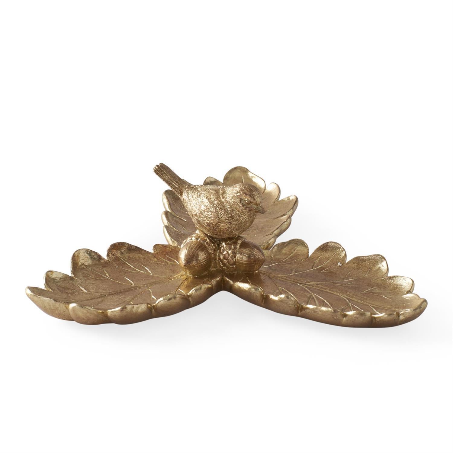 Gold Leaf Tray with Bird Accent