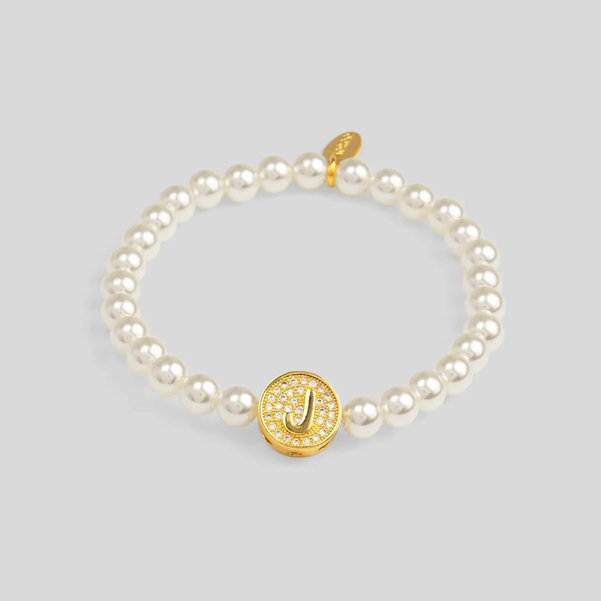 Pearl Initial Charm Stretch Bracelet