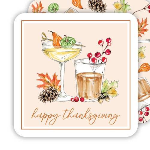 Happy Thanksgiving Fall Cocktails Paper Coasters