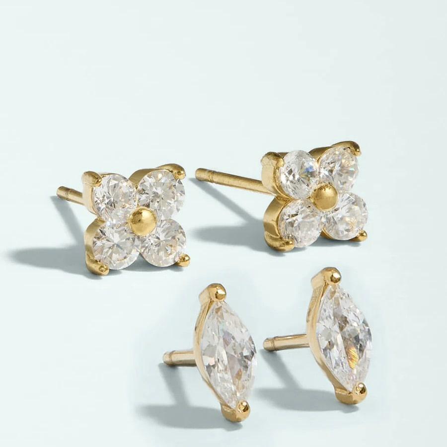 Sparkly Clover Stud Earrings Set