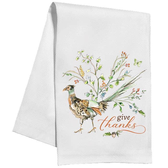 Give Thanks Fall Pheasant Tea Towel