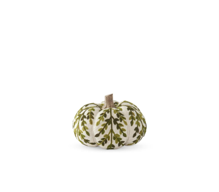 Cream & Green Foliage Knit Pumpkin
