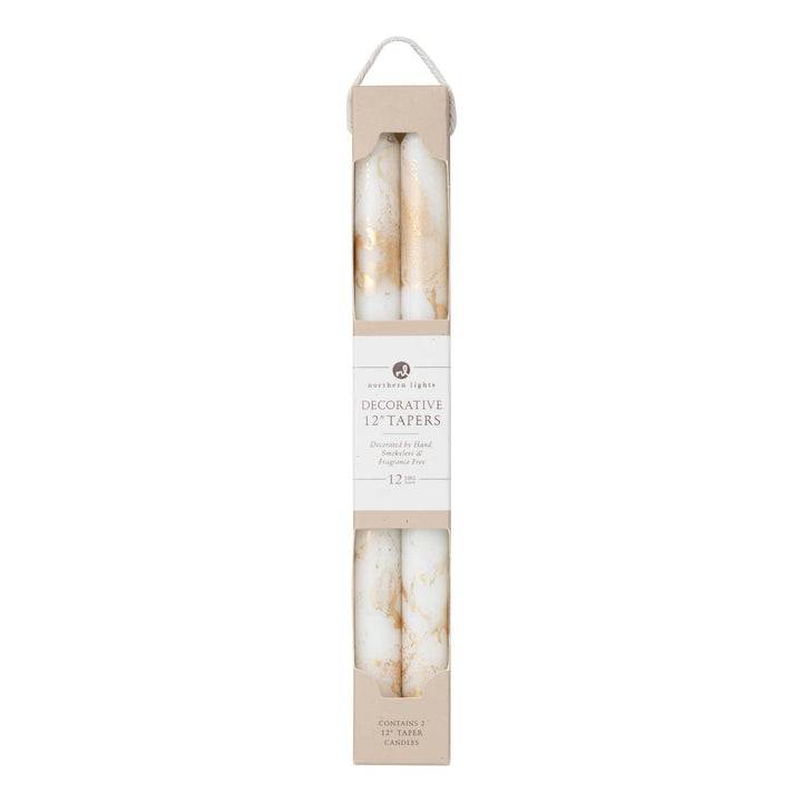 Decorative 12"  Taper Candles | White & Gold