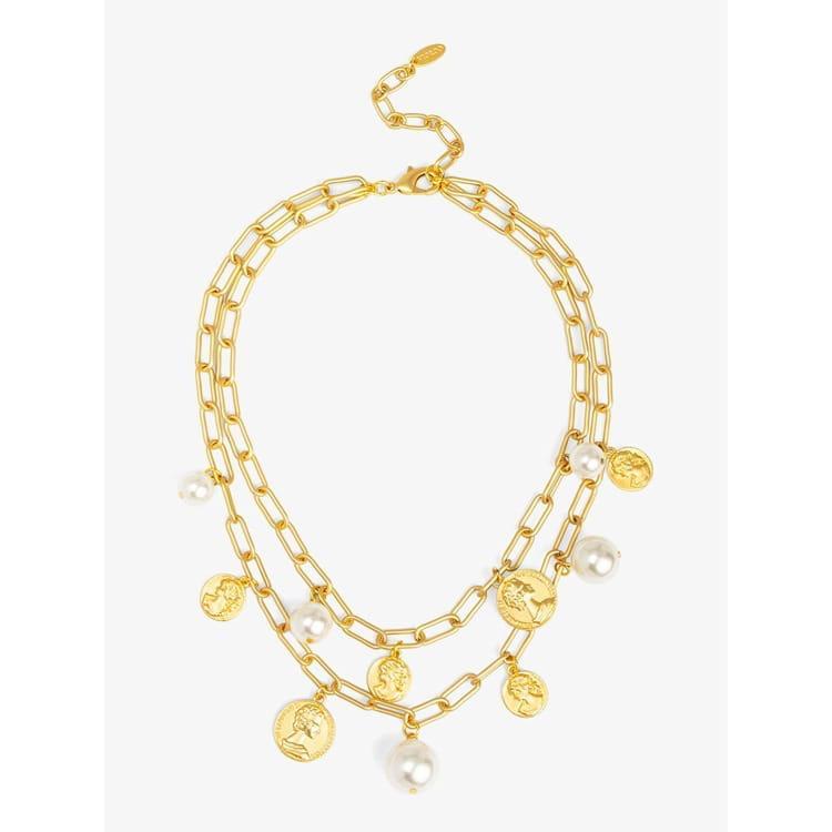 Pearls and Coins Charm Layered Necklace