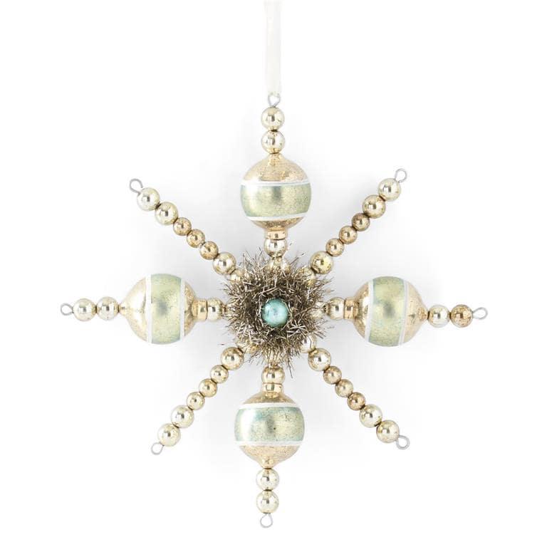 Champagne & Aquamarine Vintage Snowflake Ornament