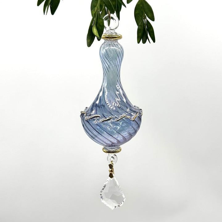 Blue Finial Ornament with Crystal Dangle