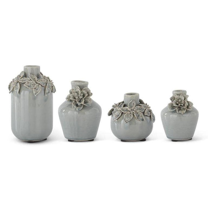 Light Blue Ceramic Vases with Raised Flowers