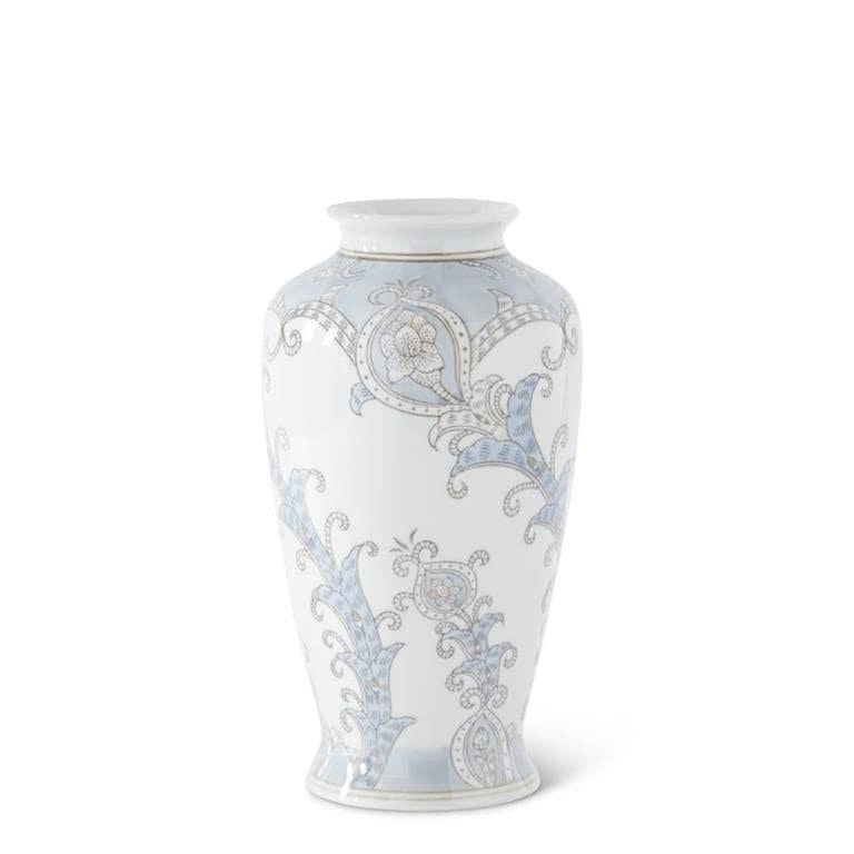 Light Blue & Gray Floral Ceramic Vase