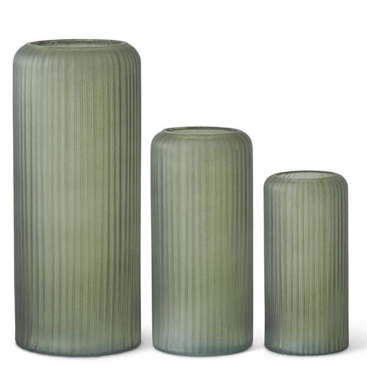 Frosted Green Ribbed Glass Vase