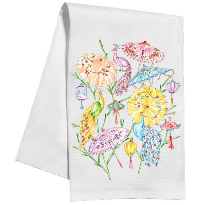 Peacocks & Umbrellas Tea Towel