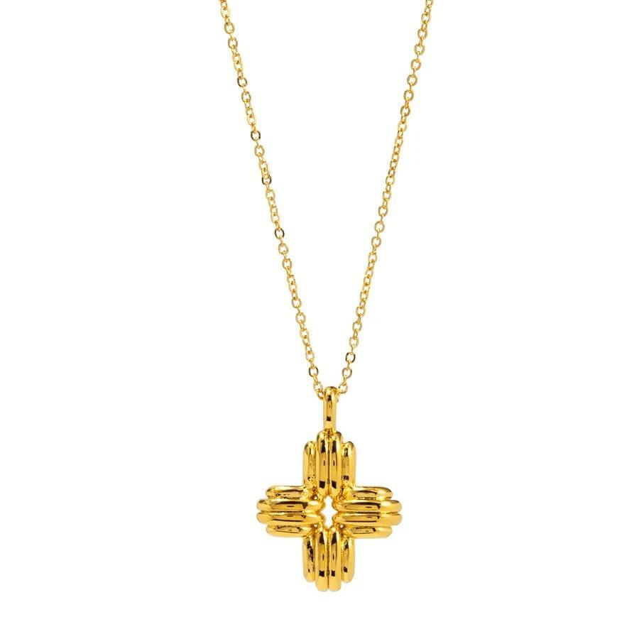 Gold Ridged Cross Pendant Necklace
