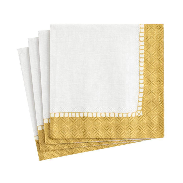 Gold  Linen Border Cocktail Napkins