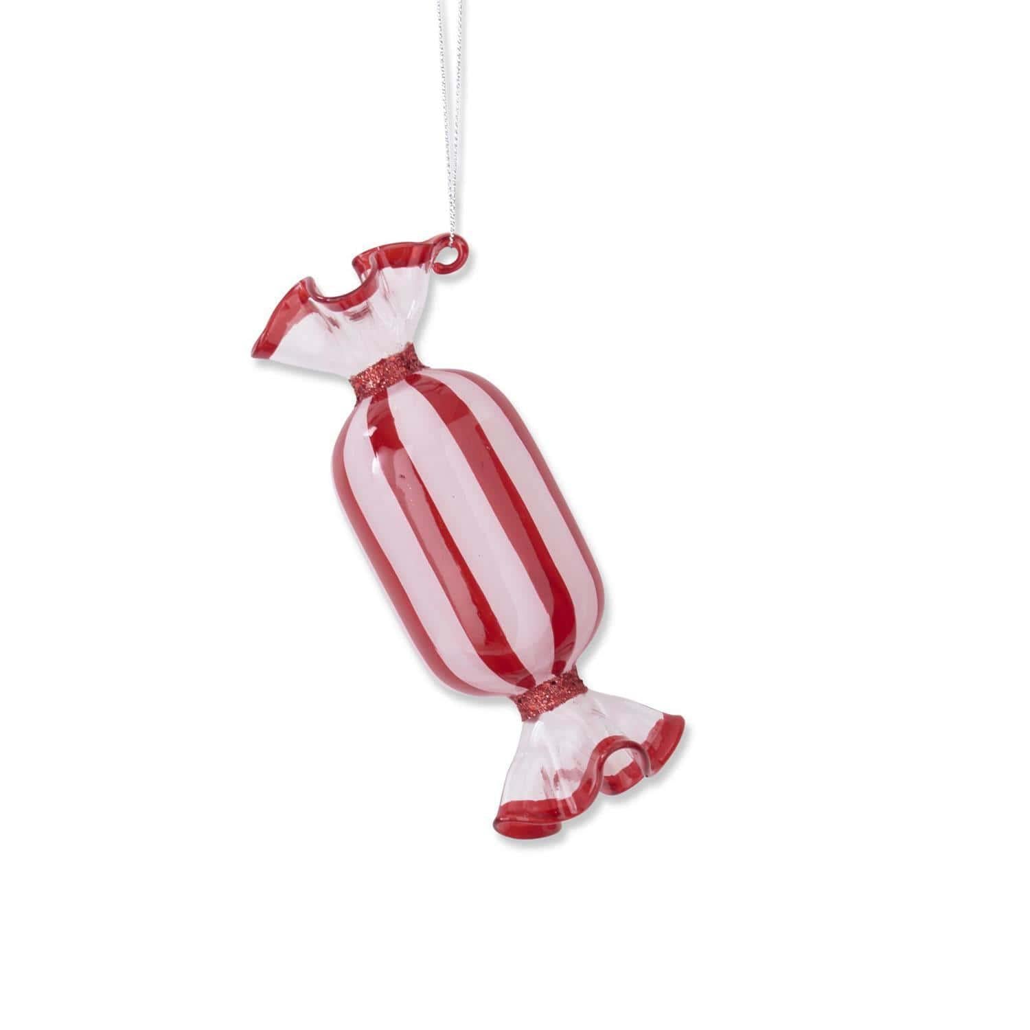 Red & White Glass Candy Ornament