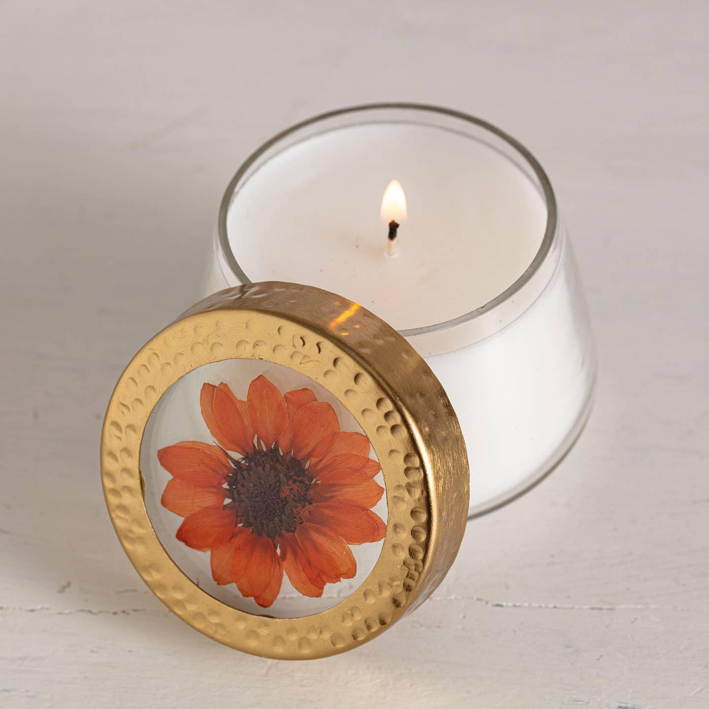 Harvest Pumpkin Pressed Floral Candle
