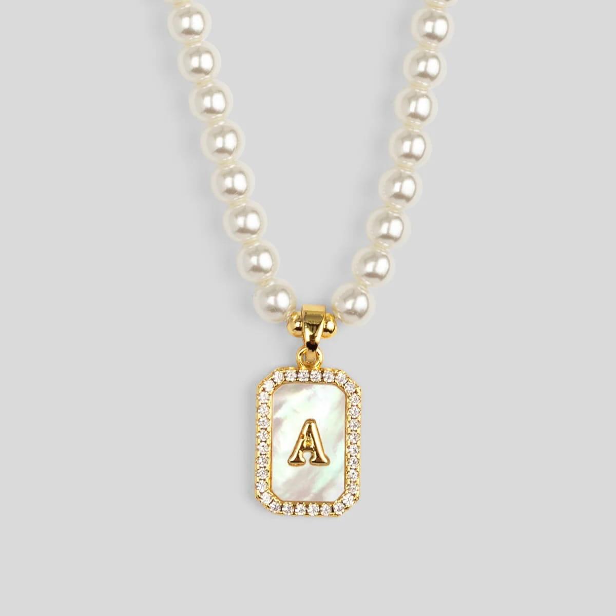 Pearl Initial Pendant Short Necklace