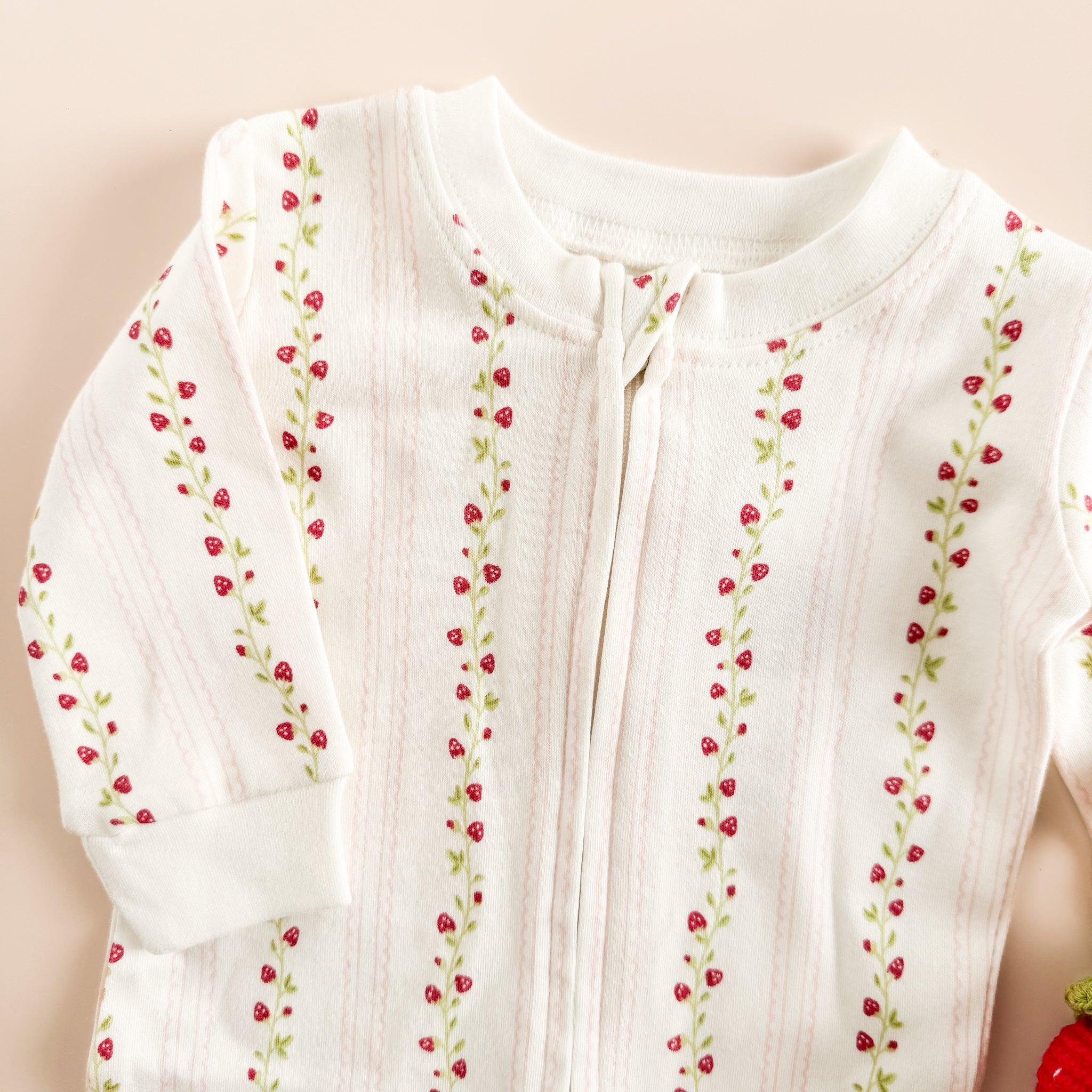 Strawberry Layette Long Sleeve Zipper Romper