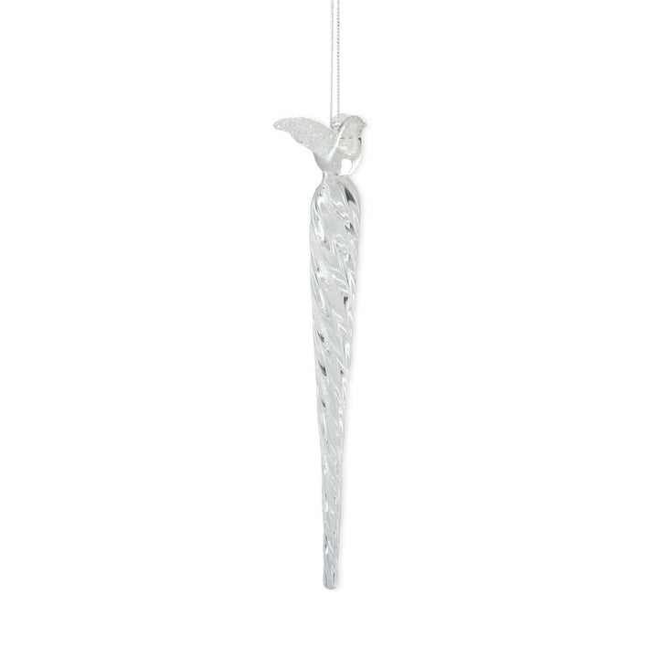 Glittered Glass Icicle Ornament with Bird