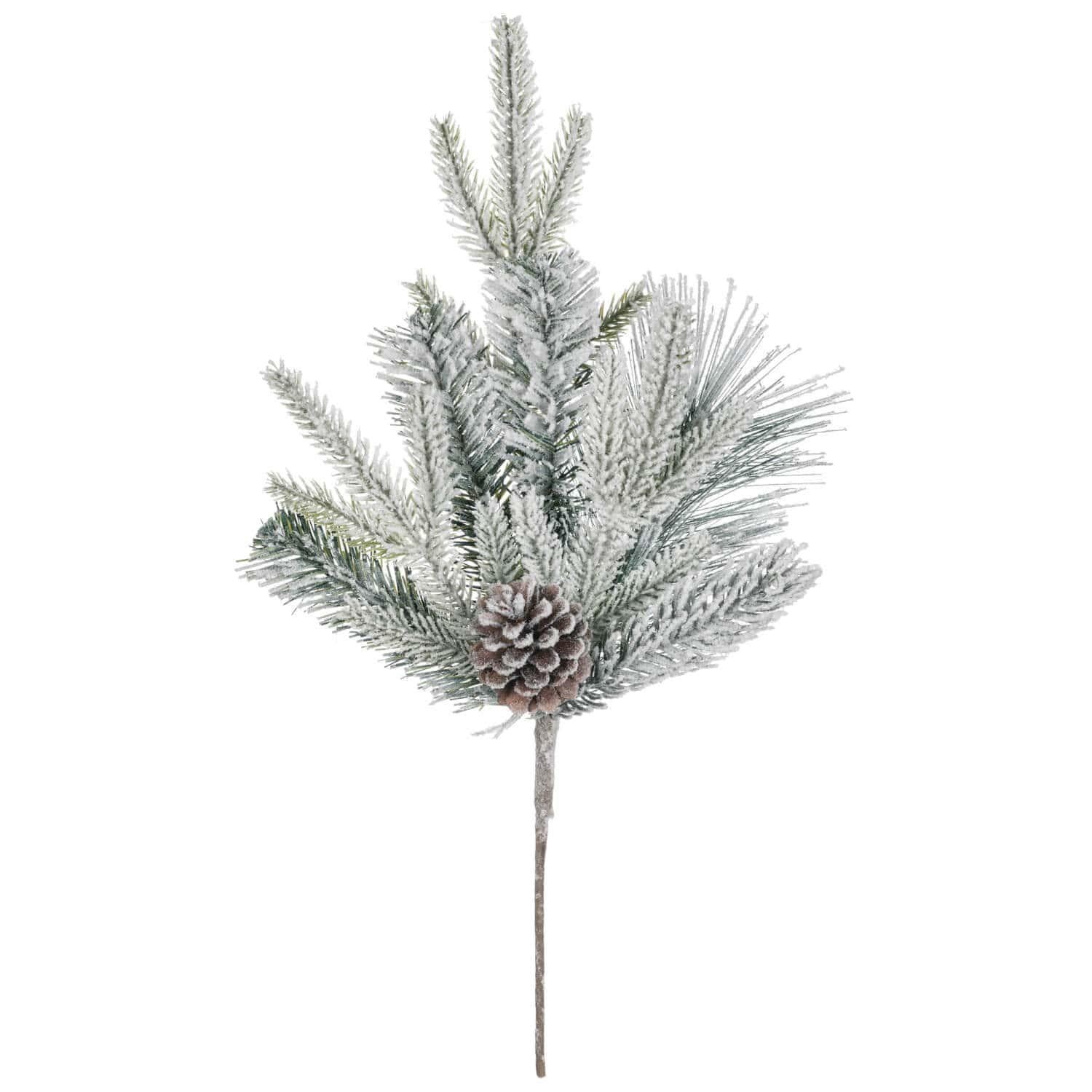 Flocked Pine with Cones Pick