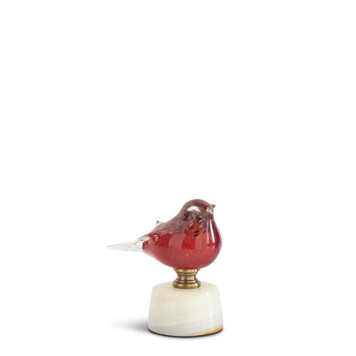 Red Glass Birds on White Marble Bases