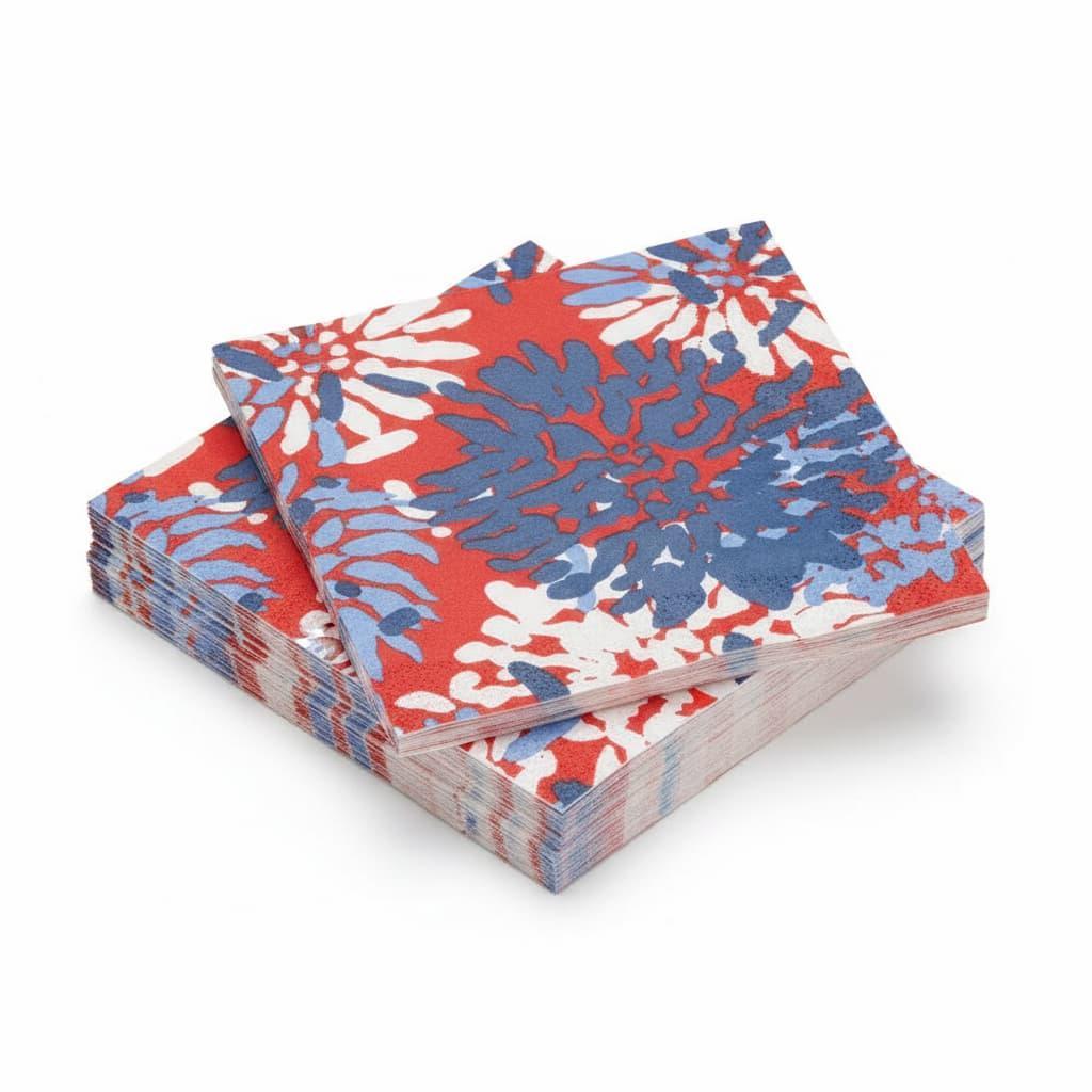 Chrysanthemum Red,White, & Blue Paper Cocktail Napkins