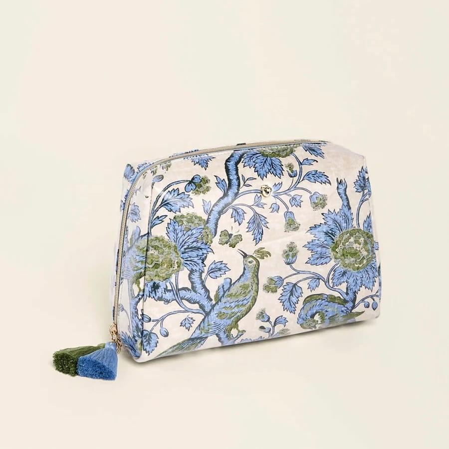 Japonica Bird Green Large Cosmetic Pouch
