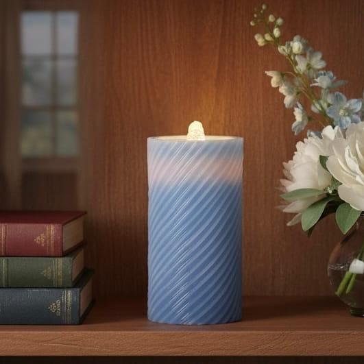 Blue Spiral LED Wax Pillar Water Candle