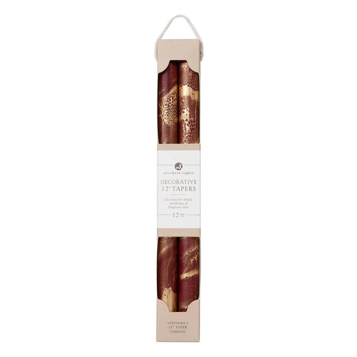 Decorative 12"  Taper Candles | Bordeaux & Gold
