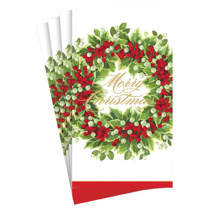 Holly and Berry Wreath Merry Christmas Paper Guest Towel Napkins