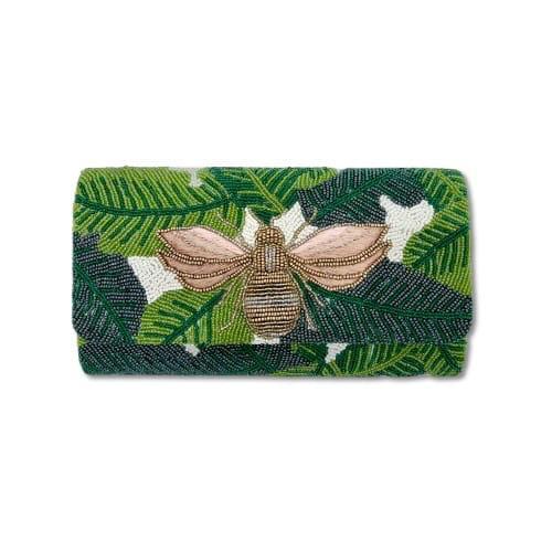 Palms and Bee Beaded Clutch