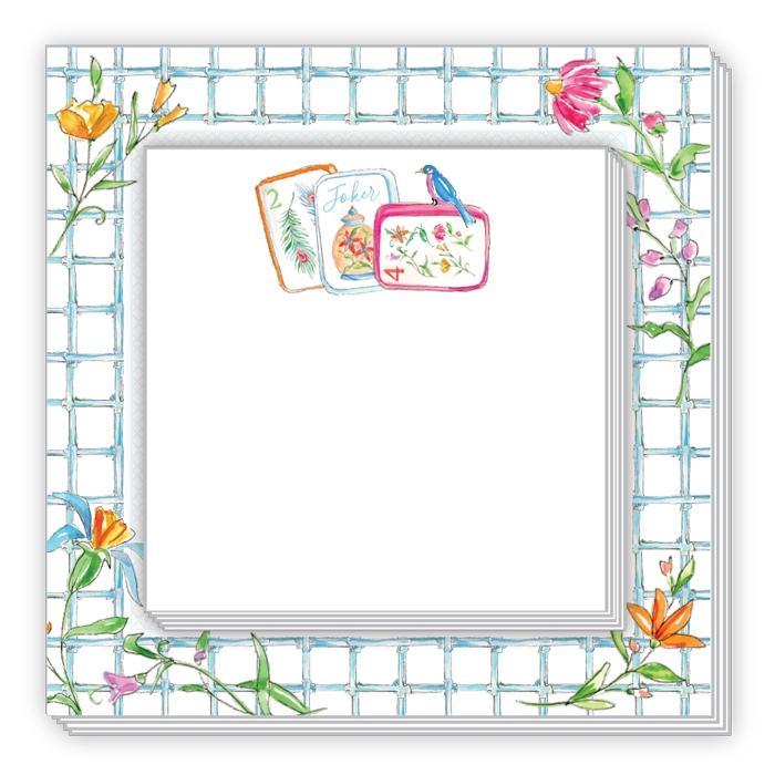 Bamboo Border with Flowers & Mahjong Tile Notepad Duo