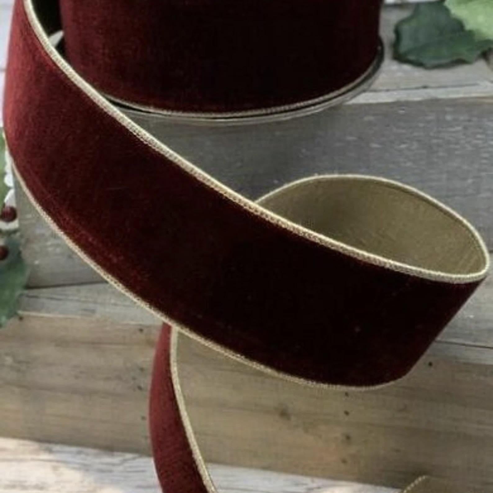 Burgundy Vintage French Velvet with Metallic Back Ribbon