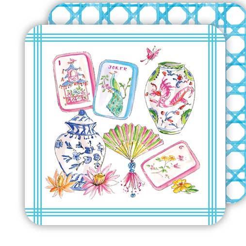 Mahjong Icons Pots, Fan, Tiles Paper Coasters