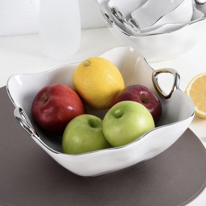 White & Silver Porcelain Handled Bowl