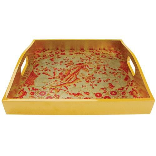 Gilded Porcelain Coral & Gold Lacquer Square Tray