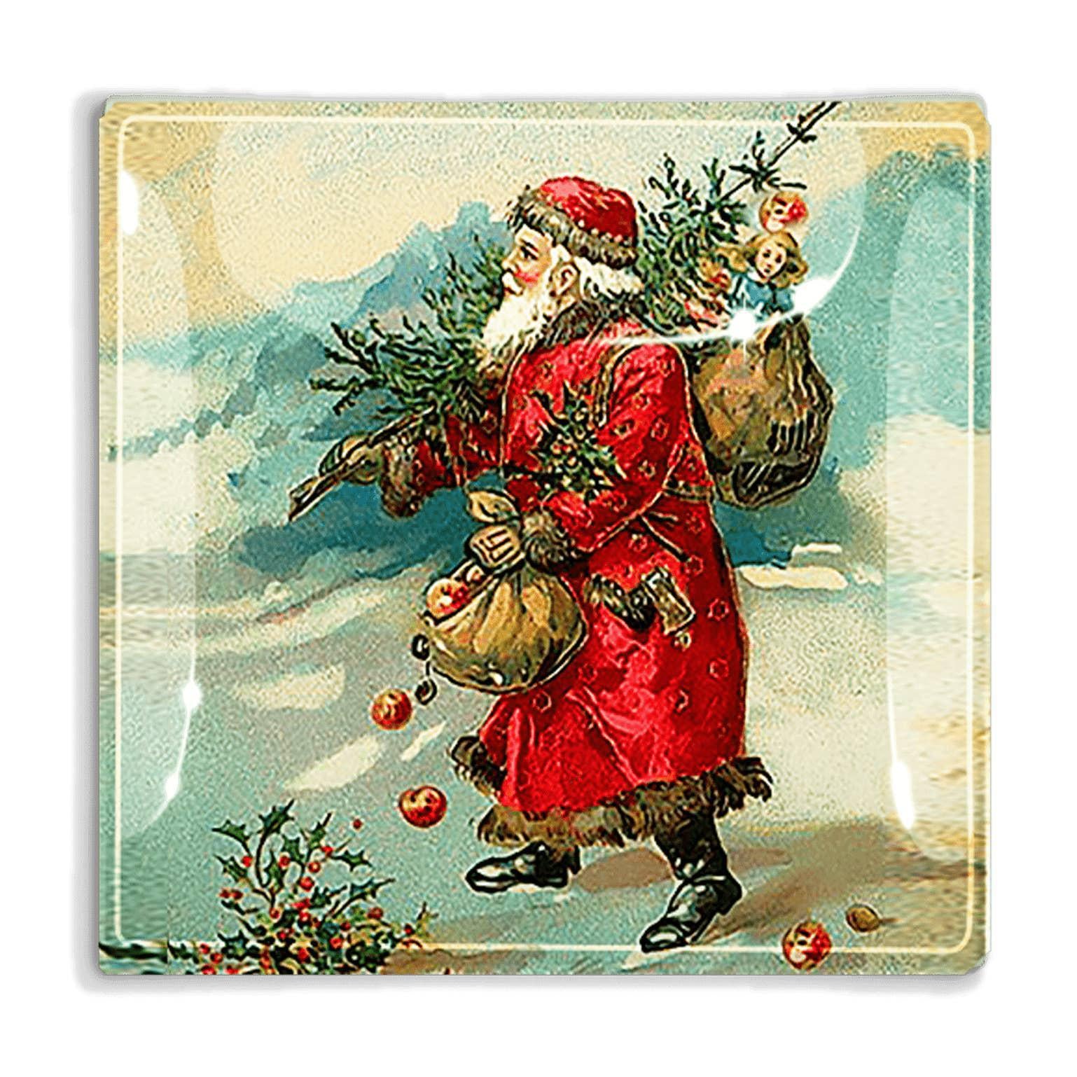 Christmas Santa Decoupage Glass Tray
