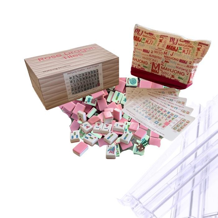 Rose Dragon Mahjong Tile Set with Racks