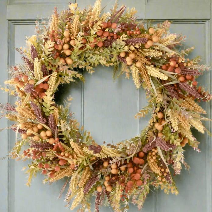 Burgundy & Cream Seed Berry Fall Foliage Wreath